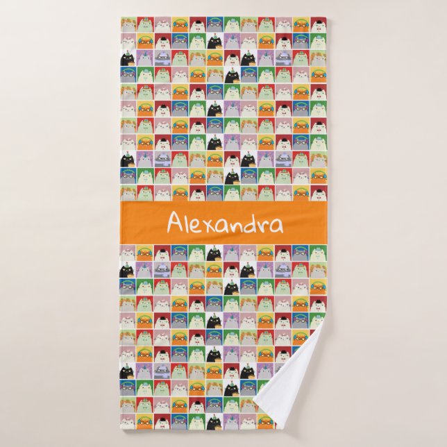 Toalha De Banho Cartografia Engraçada Colagem Gatos Monograma Lara (Toalha de Banho)