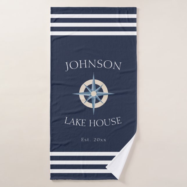 Toalha De Banho Casa de Lago Navy Compass Rose (Toalha de Banho)