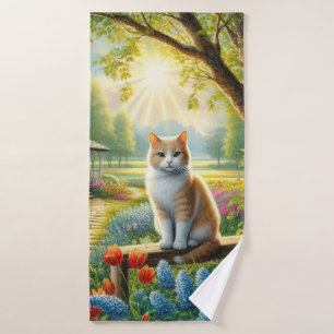 Toalha De Banho Casca de primavera/jardim e gato