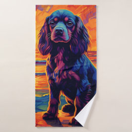 Toalha De Banho Cavalier King Charles Spaniel Sunset / Sunrise