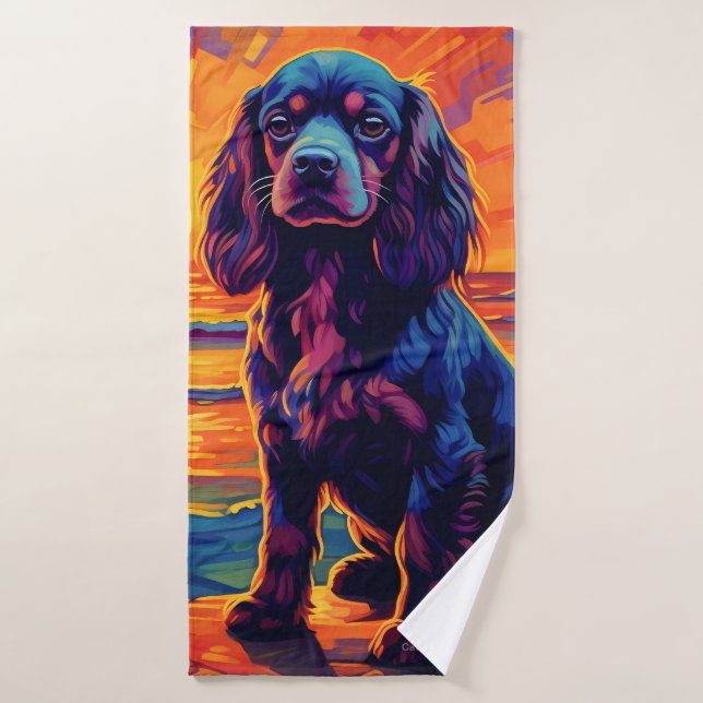 Toalha De Banho Cavalier King Charles Spaniel Sunset / Sunrise (Toalha de Banho)