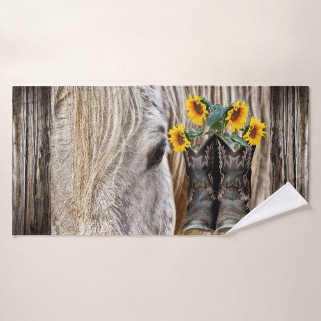 Toalha De Banho Cavalo Cowboy Boots Girassóis Flores do Sol Consel (Toalha de Banho)