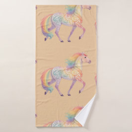 Toalha De Banho Cavalo Mágico Arco-íris Personalizado