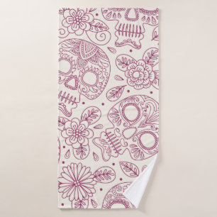 Toalha De Banho Caveira e Flores. Um Fundo Ininterrupto. da mexica