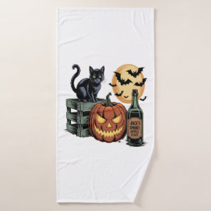 Toalha De Banho Cerveja de Abóbora Gato Halloween
