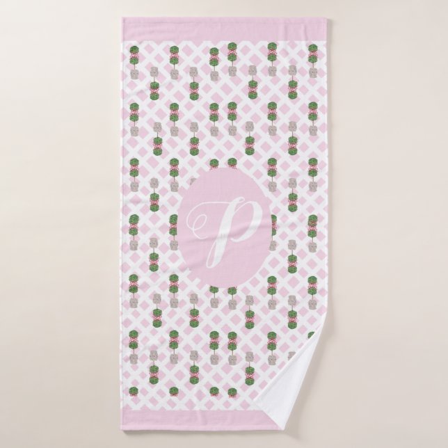 Toalha De Banho Cesto Topiário Ginger Jar Jars Chinoiserie Rosa (Toalha de Banho)