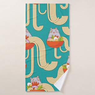 Toalha De Banho Chatos de macarrão e gatos engraçados. Noodles c