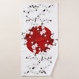 Toalha De Banho Cherry Blossoms Red Black White Ascensão Sun