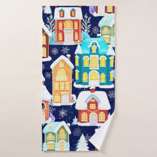 Toalha De Banho Cidade de inverno com casas vitorianas. Tema de Na