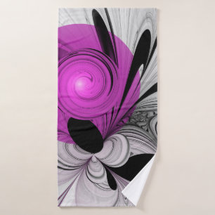 Toalha De Banho Cinza Negra abstrato com Fratura Magenta