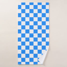 Toalha De Banho Classic White with Blue Square Pattern Style