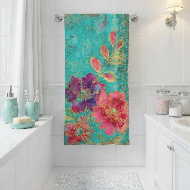 Toalha de banho com design de flores exóticas (Criador carregado)
