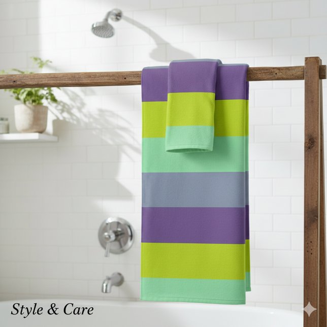 Toalha de Banho com Faixa de Cor Misturada - Suave (Mixed Color Striped Bath Towel – Soft & Stylish)