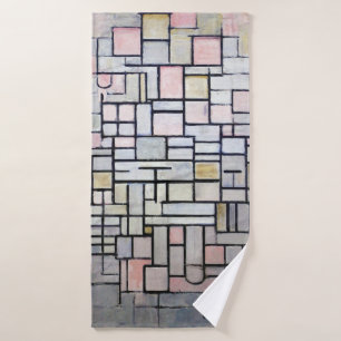 Toalha De Banho Composição Rosa e Cinzas, Mondrian