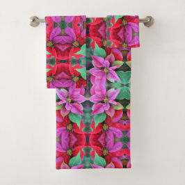 Toalha de Banho Conjunto Cor-de-Rosa e Pontas Verm