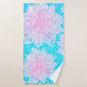 Toalha De Banho Cor azul e rosa das flores do ornamentado, patamar