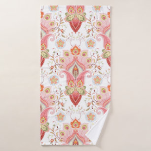 Toalha De Banho Cor damasco floral oriental com paisley e pe