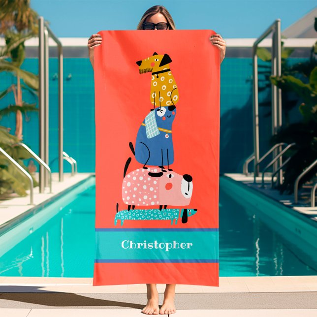 Toalha De Banho Crianças Engraçadas (funny dogs kids bath towel with name)