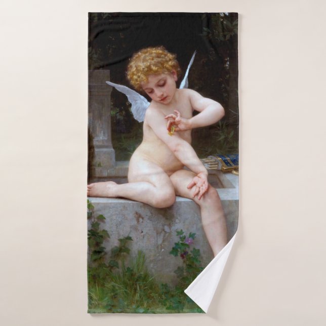 Toalha De Banho Cupido com borboleta, Bouguereau (Toalha de Banho)