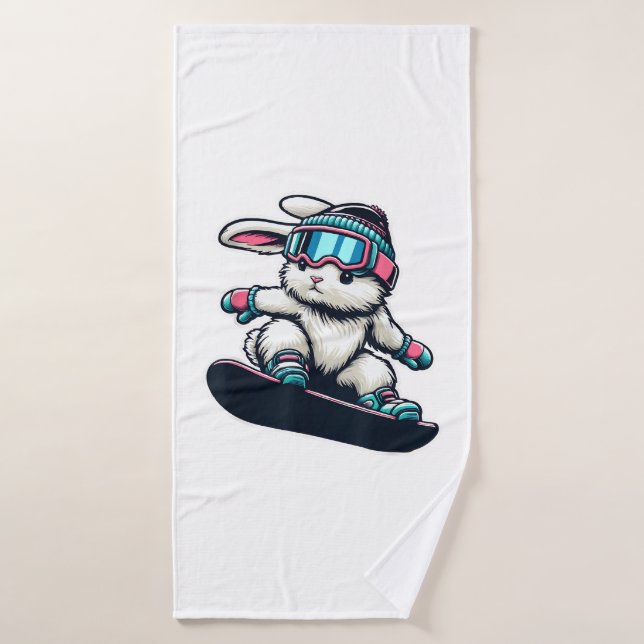 Toalha De Banho Cute Bunny Performing Snowboarding Trick Kids East (Toalha de Banho)