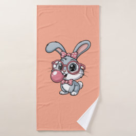 Toalha De Banho Cute Bunny with Glasses Blowing Bubble Gum