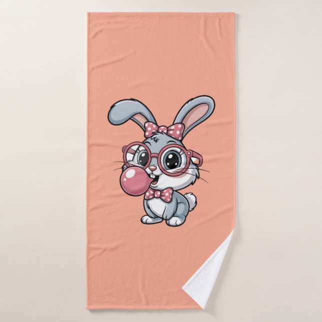 Toalha De Banho Cute Bunny with Glasses Blowing Bubble Gum (Toalha de Banho)