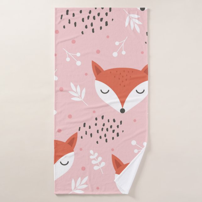 Toalha De Banho Cute fox seamless pattern, wolf hand drawn forest  (Toalha de Banho)