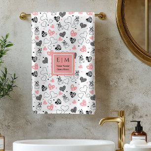 Toalha de Banho Cute Valentine Rosa Preto Texto de
