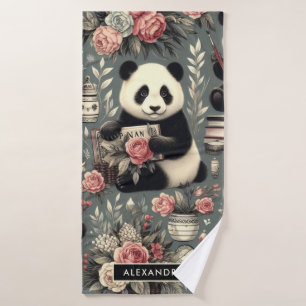 Toalha De Banho Cute Vintage Panda Floral