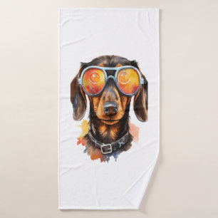 Toalha De Banho Dachshund com óculos de sol