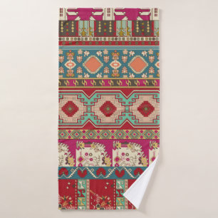 Toalha De Banho Damasco, floral e geométrico com patchwo colorido