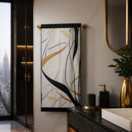 Toalha de banho de linha abstrata preta e dourada