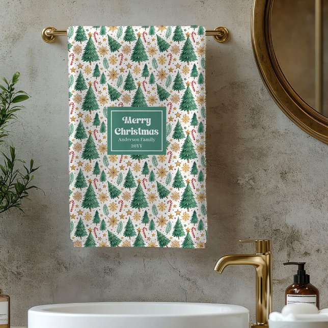 Toalha de banho de Natal minimalista dourada (Minimalist Christmas trees gold holiday bath towel)