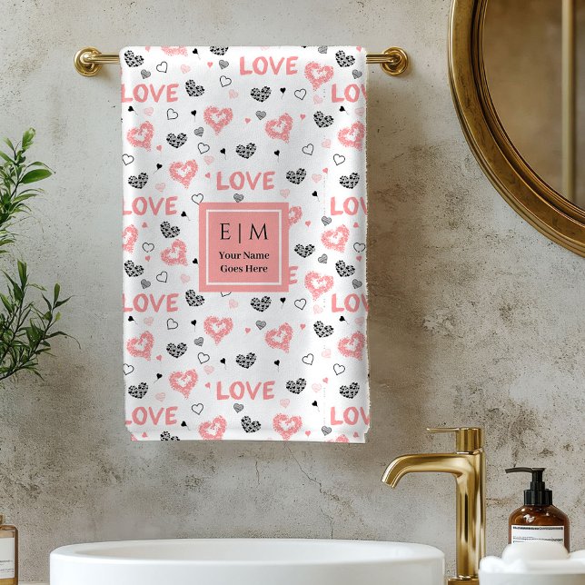 Toalha de Banho de Texto de Amor Nome Personalizad (Custom Name Love Text Bath Towel Valentine Gift)