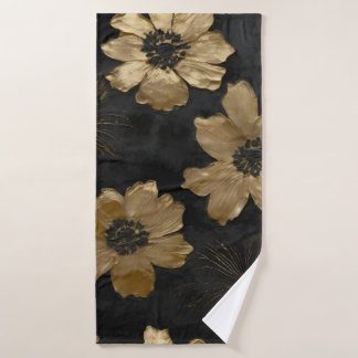 Toalha De Banho Decoração Dourada da Casa Floral Luxe Black