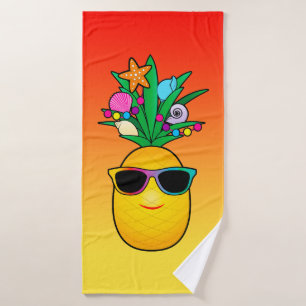 Toalha De Banho Desenhos animados tropicais do abacaxi com