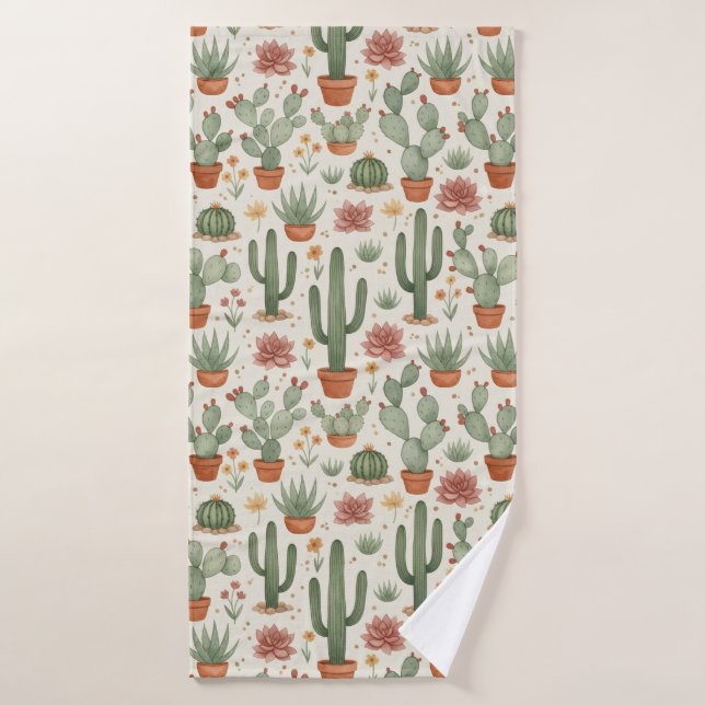 Toalha De Banho Desert Cacti Succulent Seamless Pattern (Toalha de Banho)