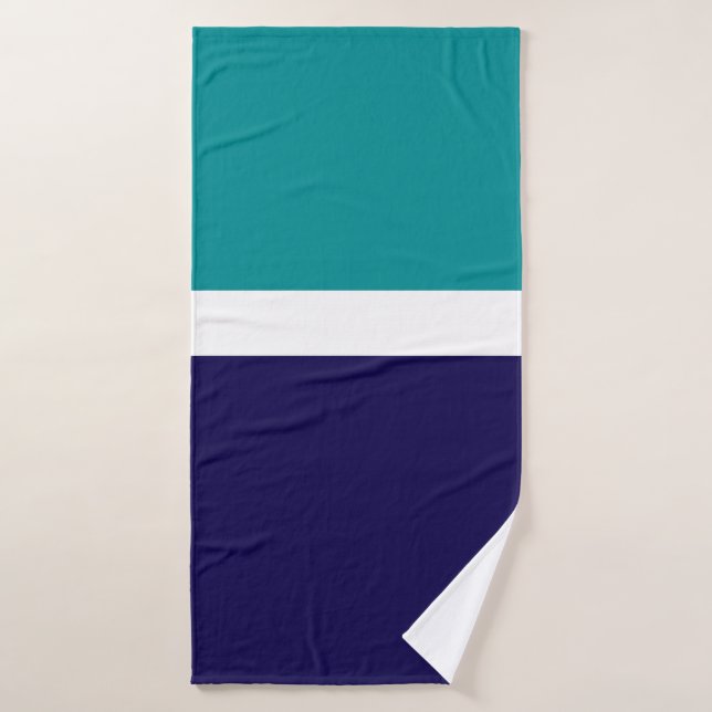 Toalha De Banho Design de Bloco de Cor Azul Branco Teal (Toalha de Banho)