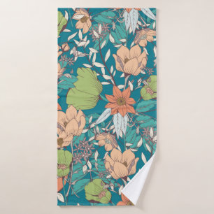 Toalha De Banho Design de padrão sem costura com flores desenhada