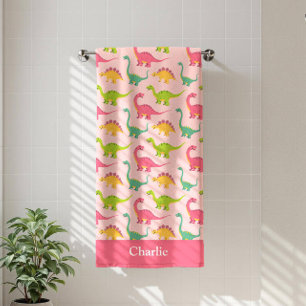 Toalha De Banho Dinossauro Rosa para Crianças