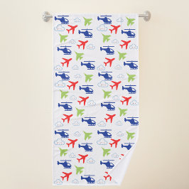 Toalha De Banho Diversão de Aviões e Nuvens Coloridos