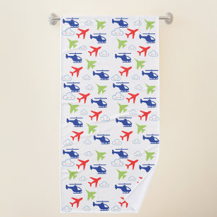 Toalha De Banho Diversão de Aviões e Nuvens Coloridos