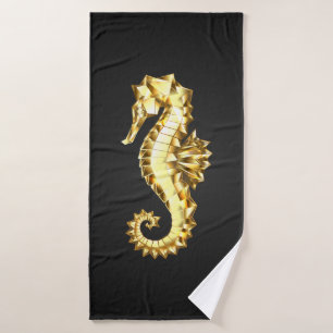 Toalha De Banho Dourado Cavalo de Mar Poligonal