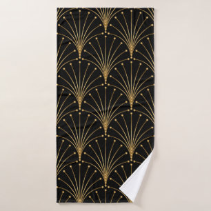Toalha De Banho Dourado e preto. Contexto luxuoso