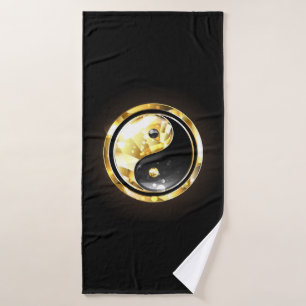 Toalha De Banho Dourado Yin Yang a preto