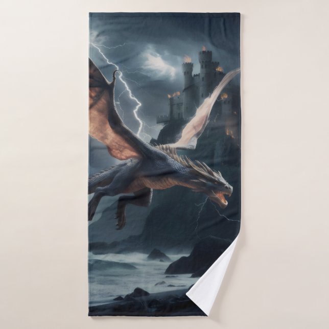 Toalha De Banho Dragão sobre o castelo. (Toalha de Banho)