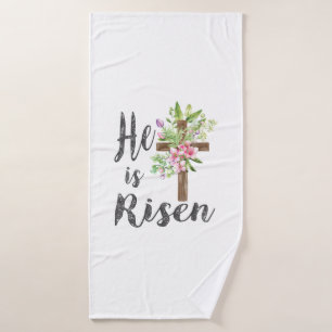 Toalha De Banho Ele Ressuscitou Floral Cruz Vintage Feliz Camiseta