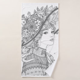 Toalha De Banho Elegant Lady Portrait: Vintage Hat Fashion Art