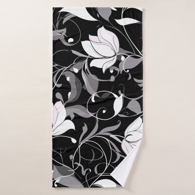 Toalha De Banho Elegante Noir Floral Swirl (Toalha de Banho)