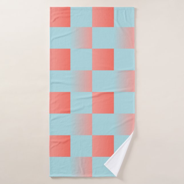 Toalha De Banho Elegante xadrez degradê azul empoado rosa coral (Toalha de Banho)